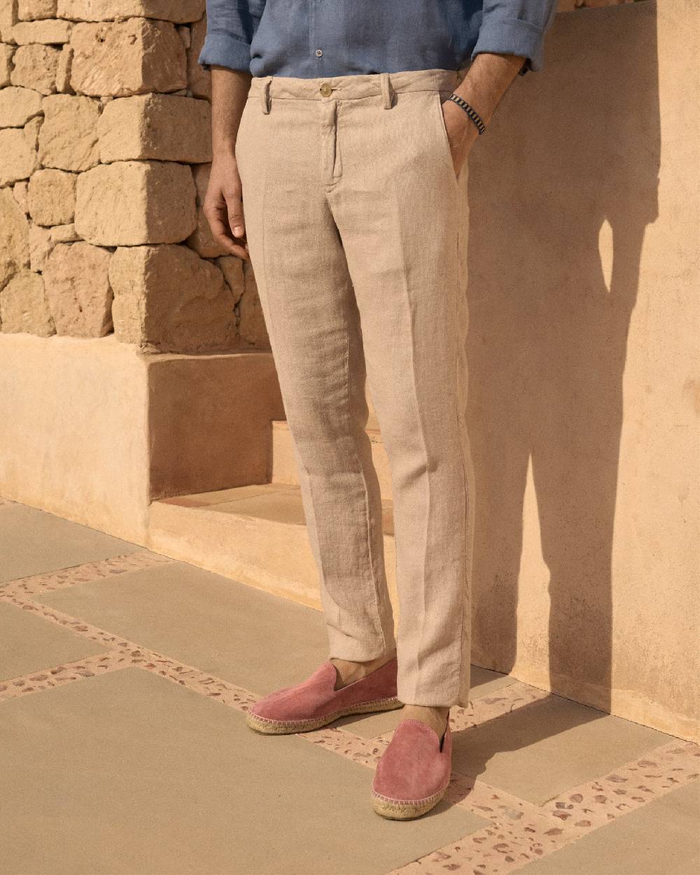 Manebí Woven Linen Milano Trousers - Kaki Beige Offerte