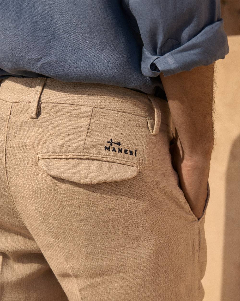 Manebí Woven Linen Milano Trousers - Kaki Beige Offerte