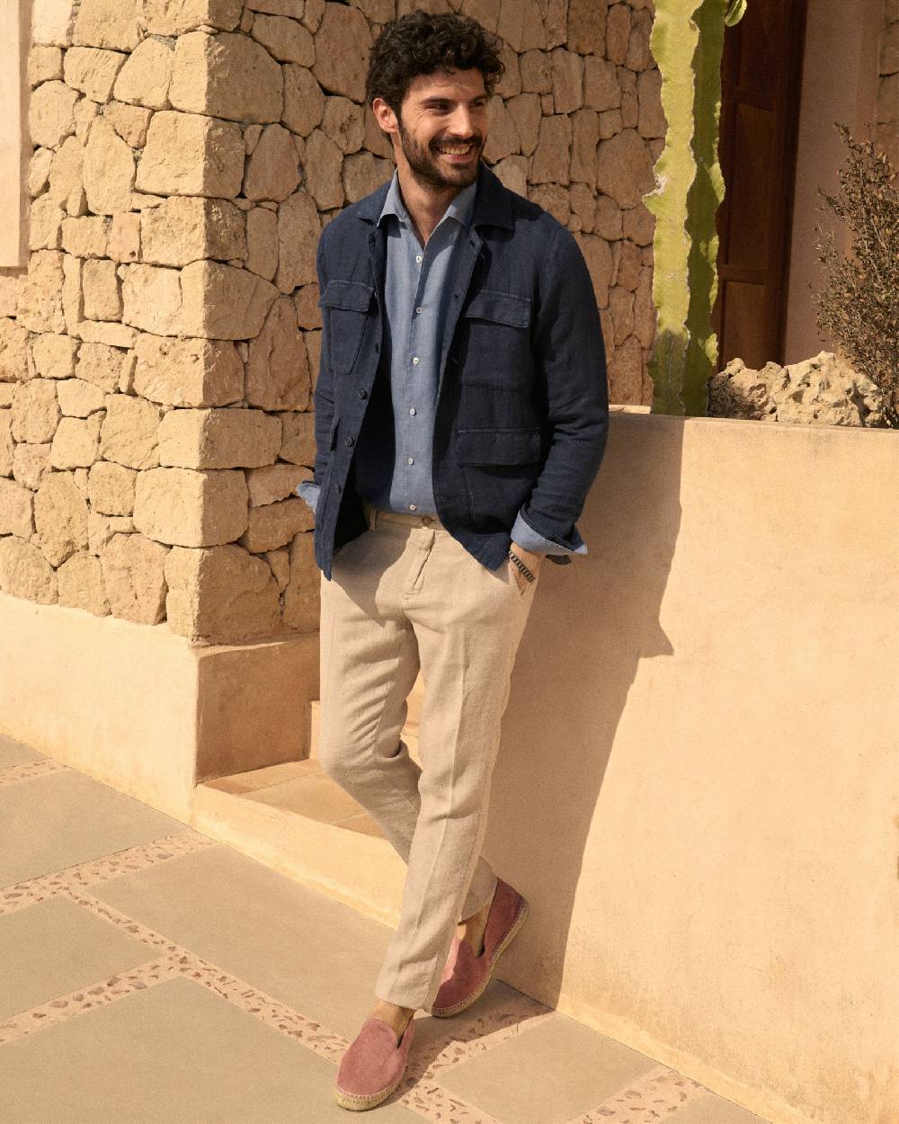 Manebí Woven Linen Milano Trousers - Kaki Beige Offerte