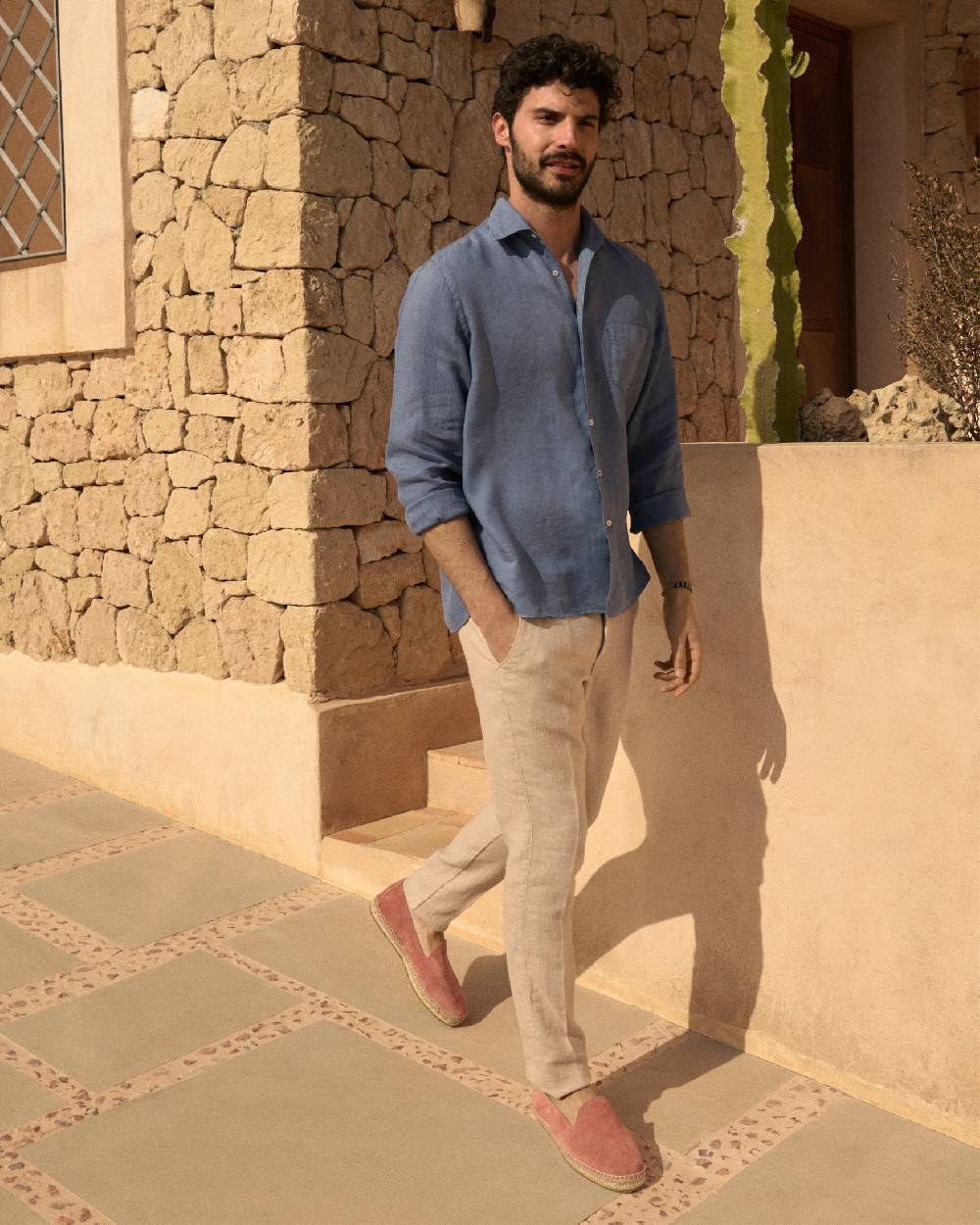 Manebí Woven Linen Milano Trousers - Kaki Beige Offerte
