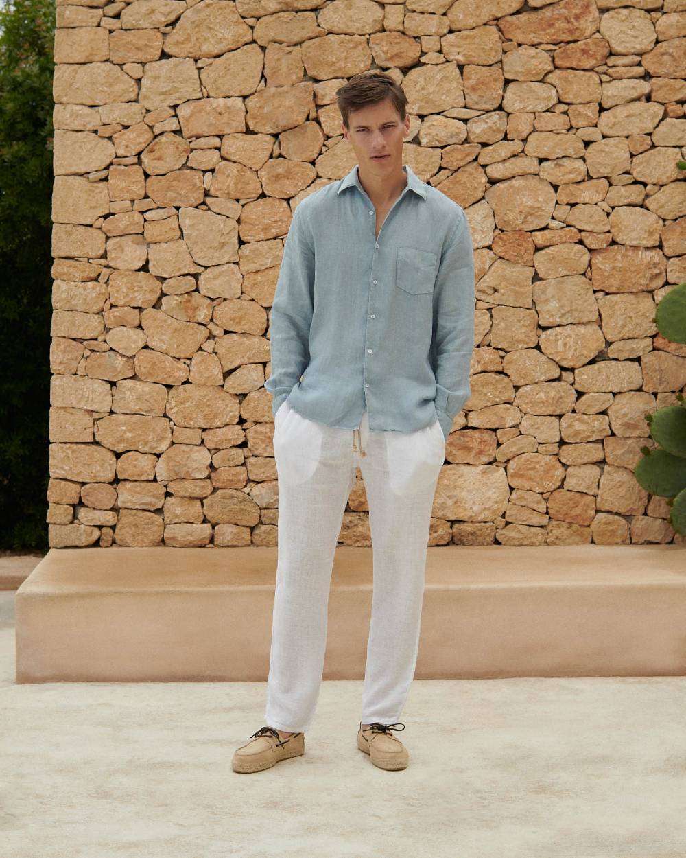 Manebí Washed Linen Venice Trousers - Embroidered Logo White Vendita Calda