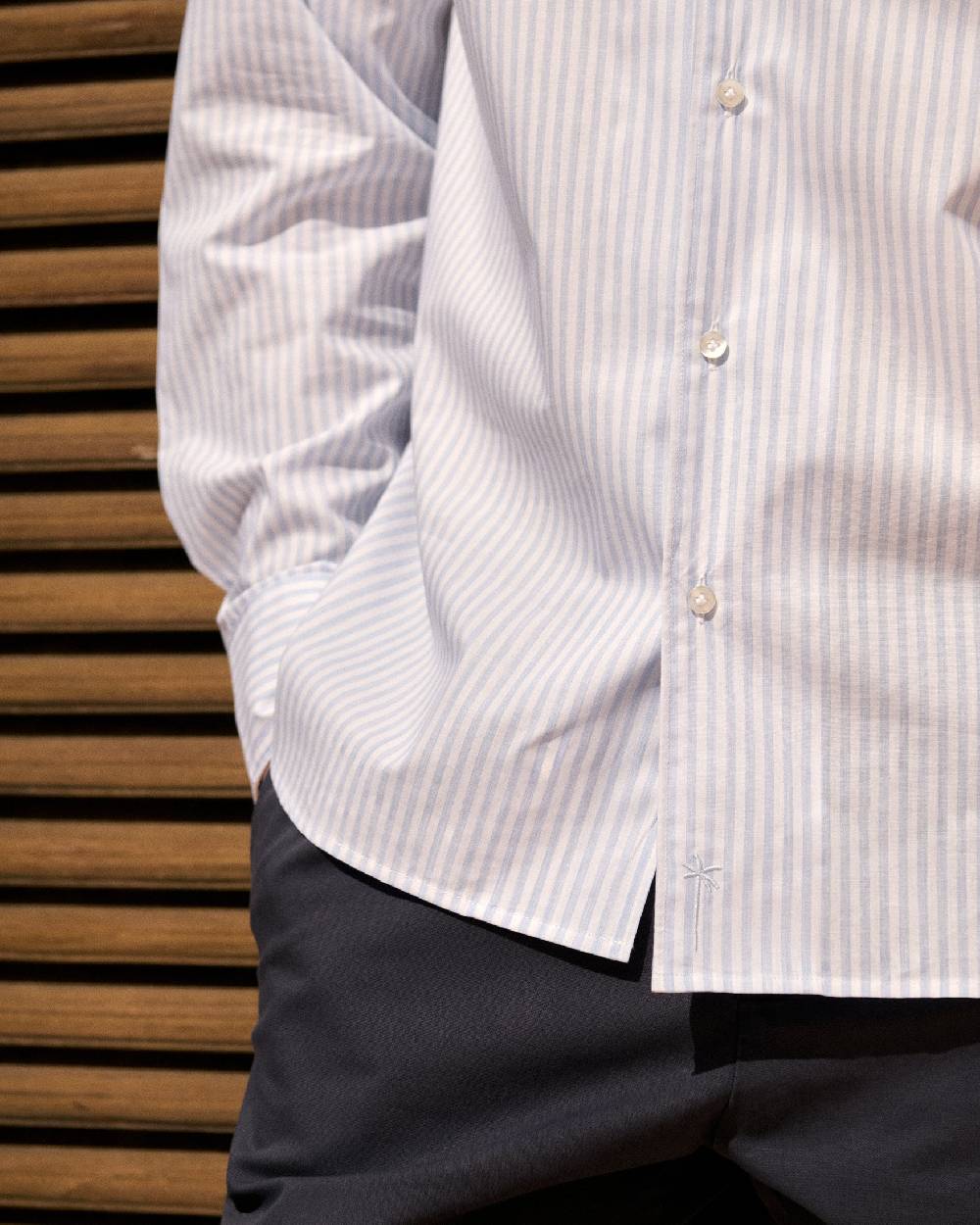 Manebí Poplin Panama Shirt - Light Blue \u0026 White Watercolor Stripes Shopping online