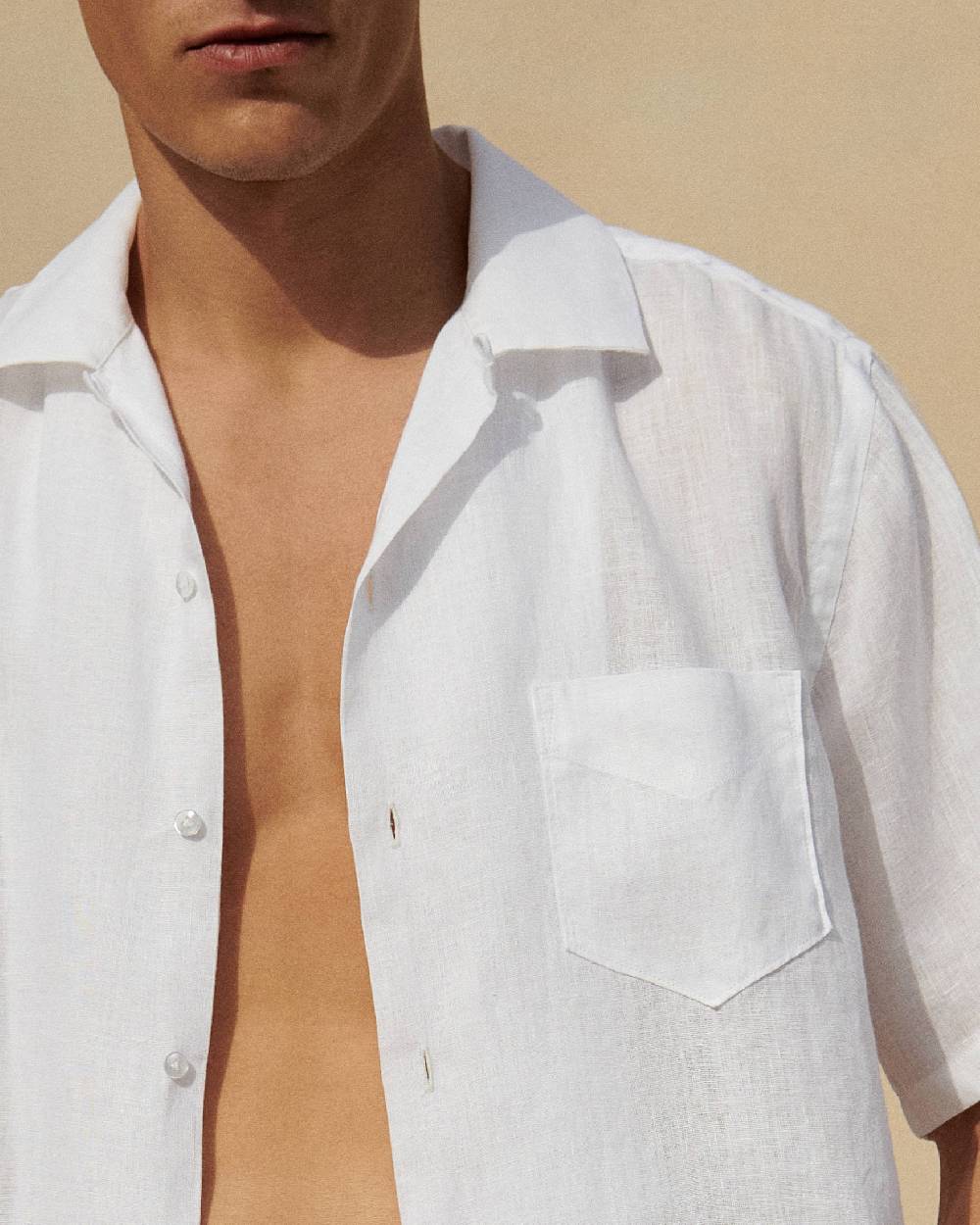 Manebí Havana Bowling Linen Shirt - White Vendite stagionali