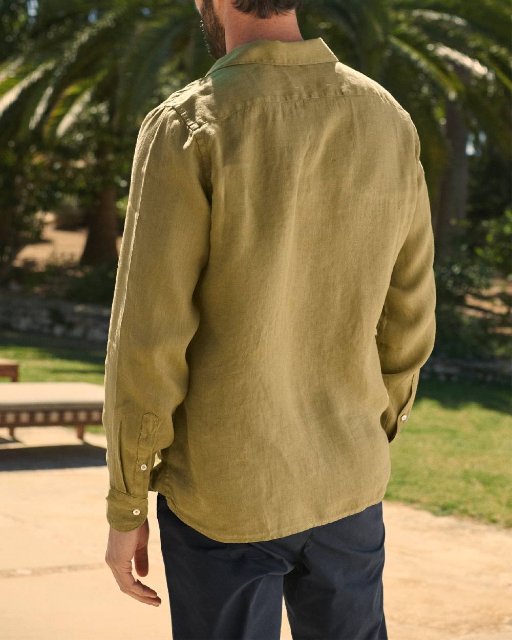 Manebí Linen Panama Shirt - Embroidered Palm Kaki Green Cyber Monday