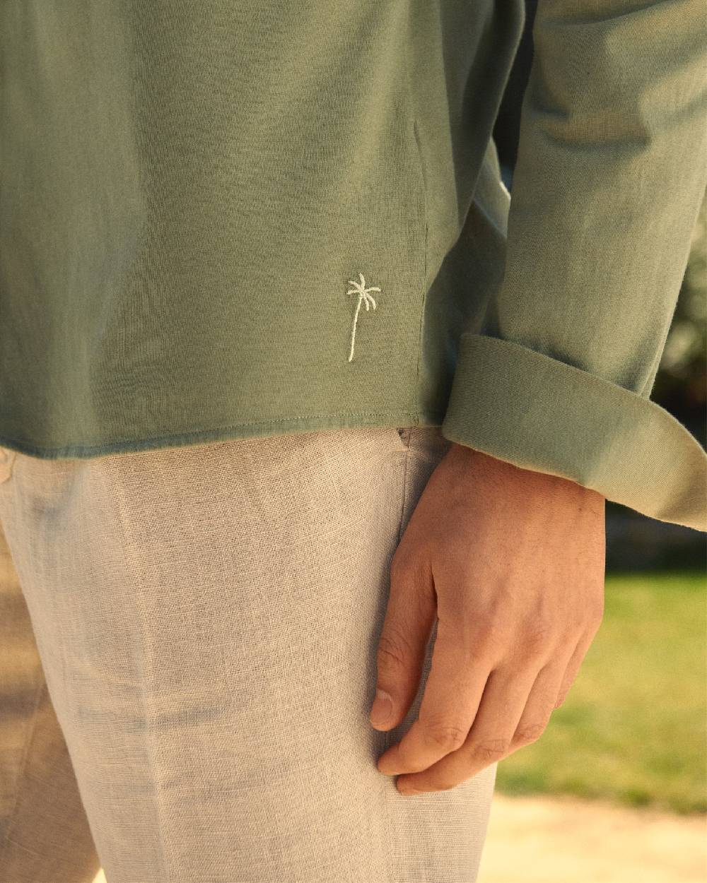 Manebí Organic Cotton Pedro Shirt - Long Sleeve Kaki Green Offerta Pasqua