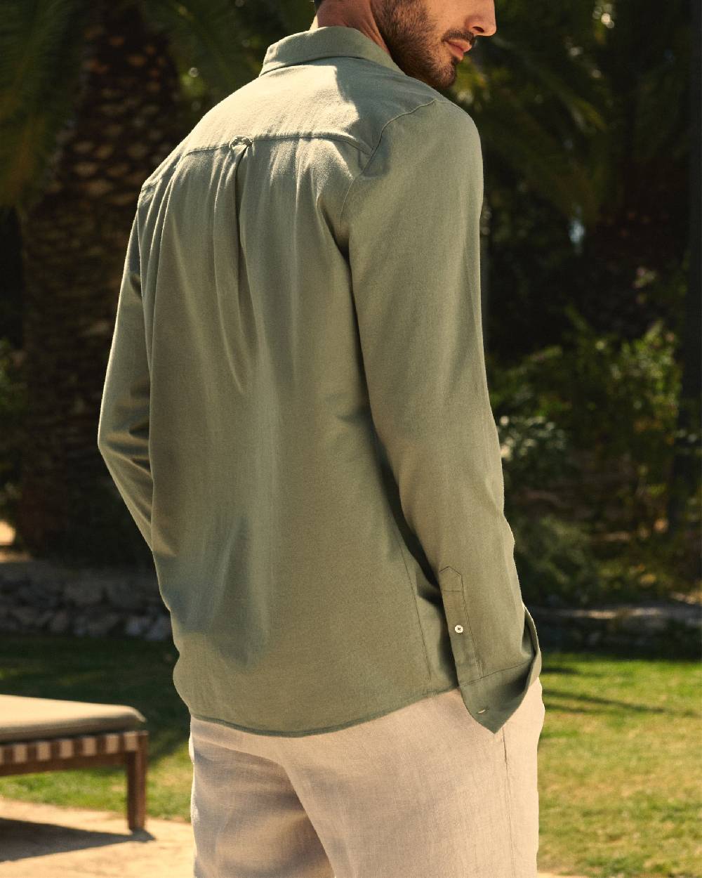 Manebí Organic Cotton Pedro Shirt - Long Sleeve Kaki Green Offerta Pasqua