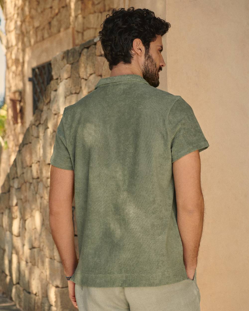 Manebí Terry Cotton Olive Polo Shirt - Made in Portugal Kaki Terry Cotton Offerta Giorno del Papà