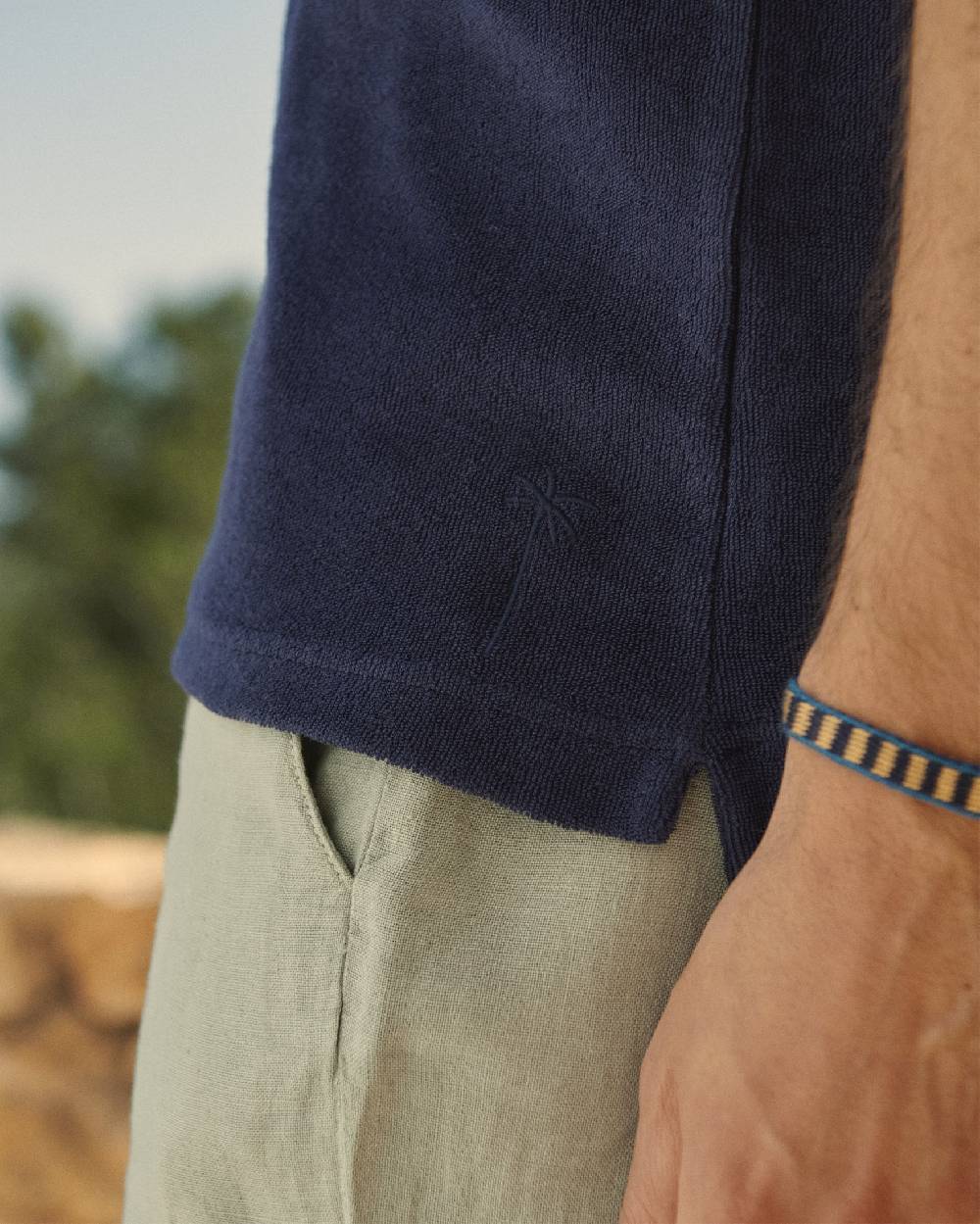 Manebí Organic Terry Cotton Olive Polo Shirt - Navy Offerta San Valentino