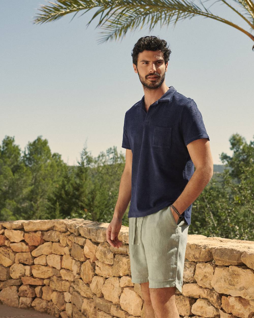 Manebí Organic Terry Cotton Olive Polo Shirt - Navy Offerta San Valentino