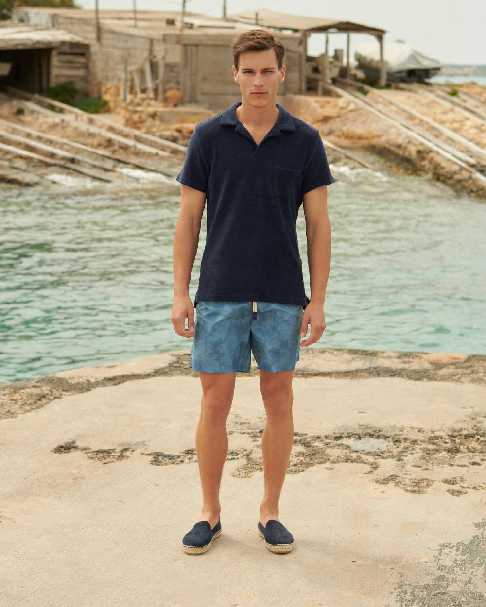 Manebí Organic Terry Cotton Olive Polo Shirt - Navy Offerta San Valentino