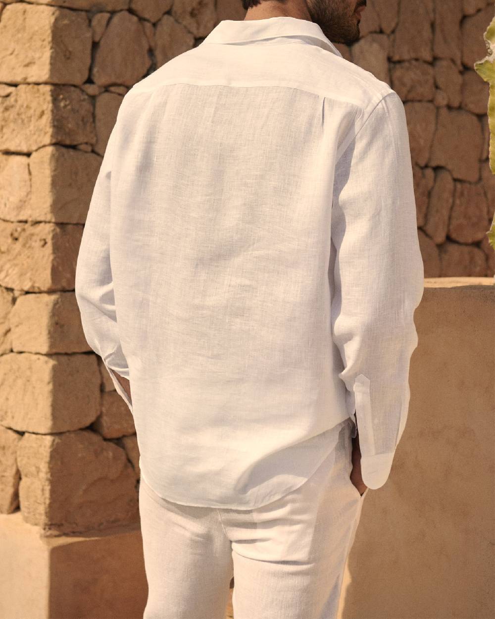 Manebí Linen Nassau Polo Shirt - Embroidered Palm Off White Vendita calda