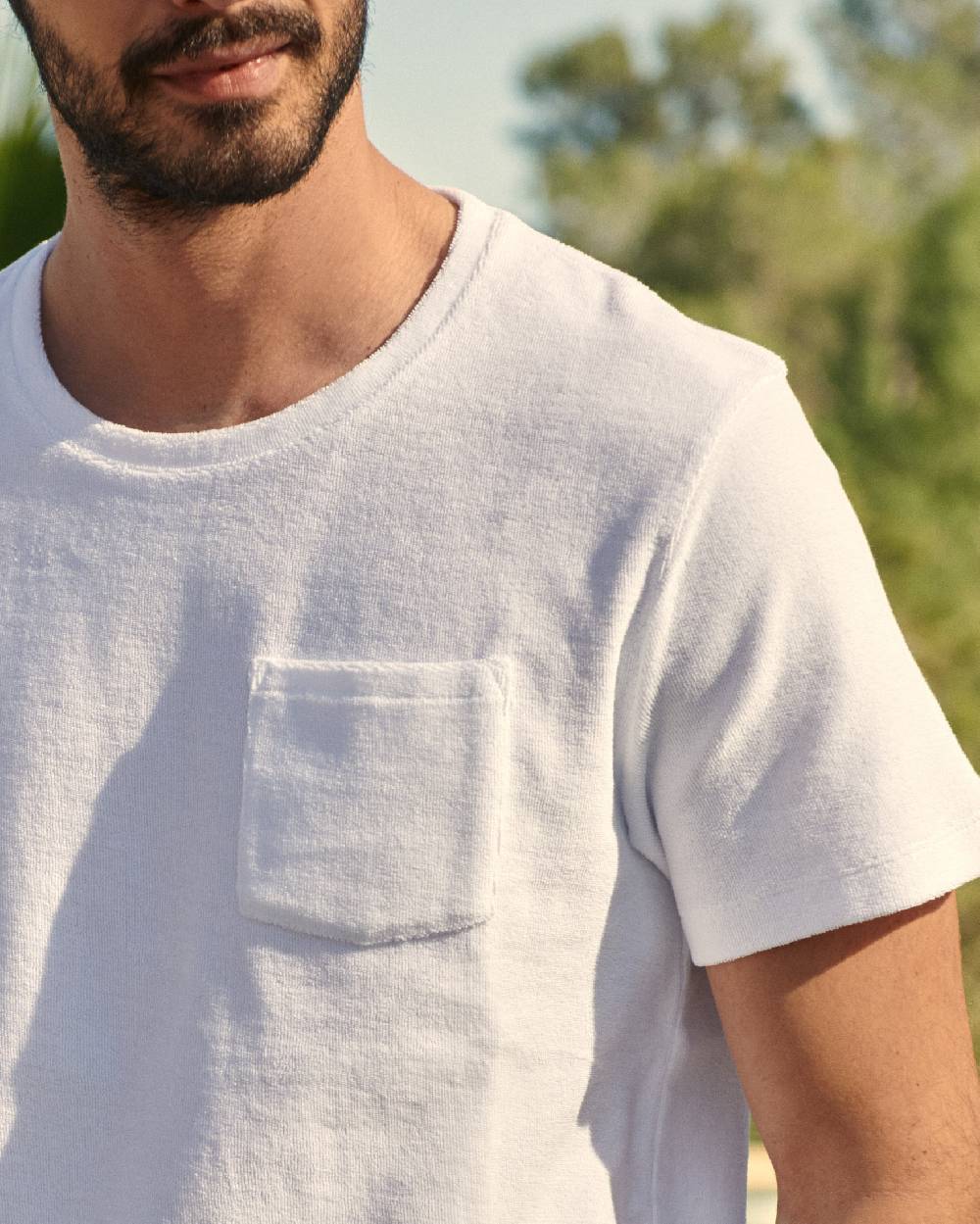 Manebí Organic Terry Cotton Emilio T-Shirt - Embroidered Palm White Latest fashion