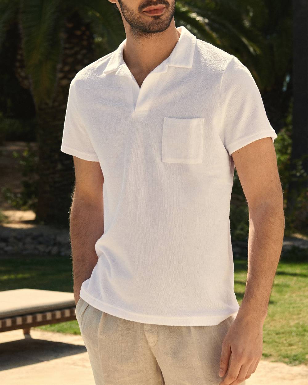 Manebí Organic Terry Cotton Olive Polo Shirt - Short Sleeves White Offerta temporanea