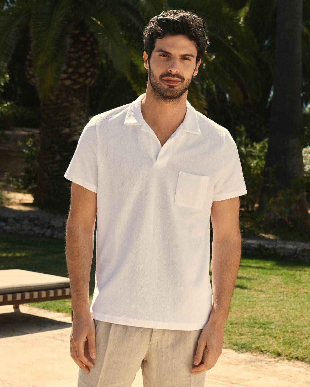 Manebí Organic Terry Cotton Olive Polo Shirt - Short Sleeves White Offerta temporanea