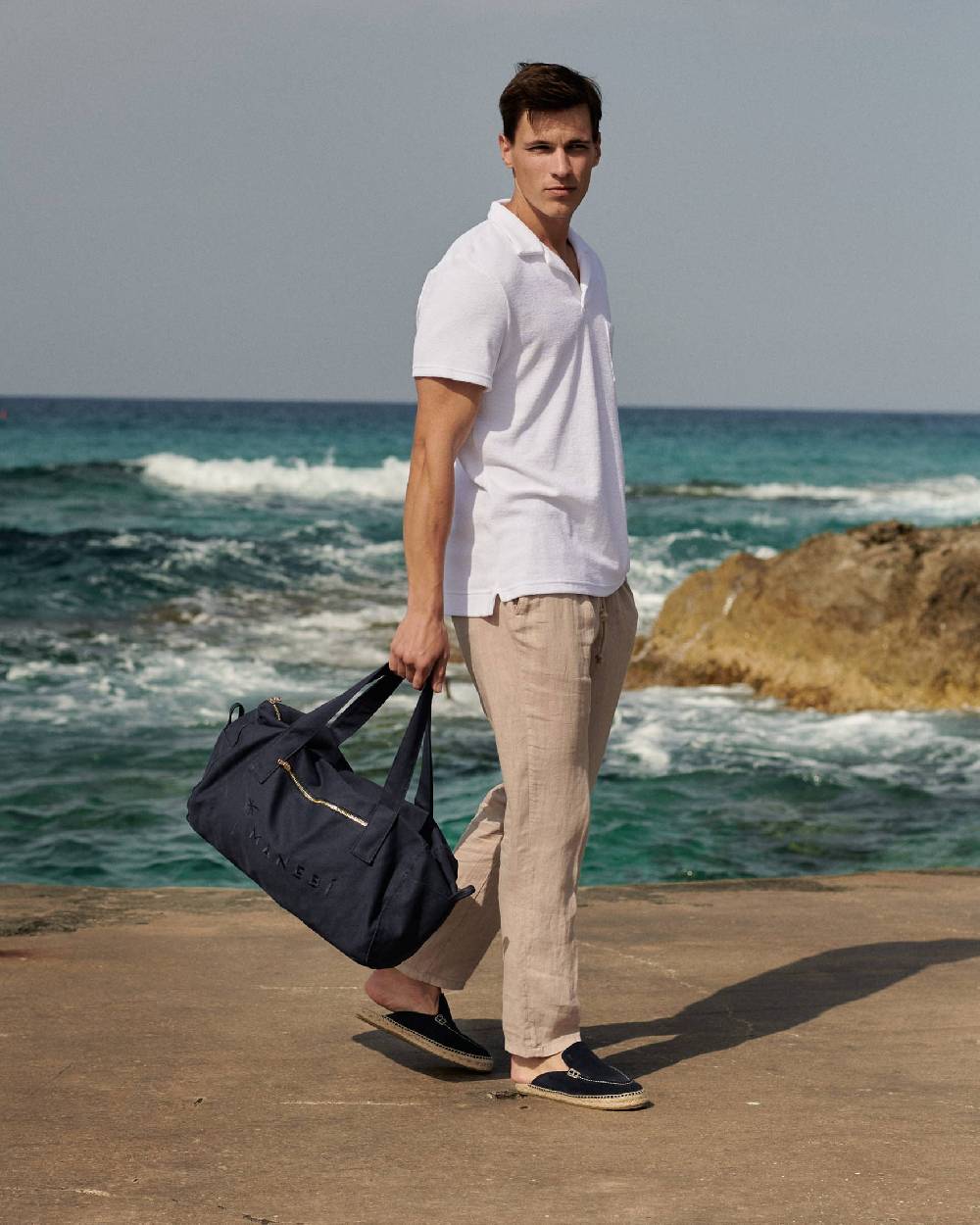 Manebí Organic Terry Cotton Olive Polo Shirt - Short Sleeves White Offerta temporanea