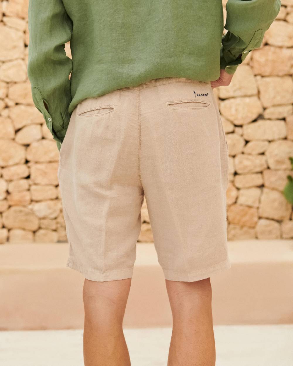 Manebí Positano Shorts - Washed Linen - Kaki Beige Offerte esclusive