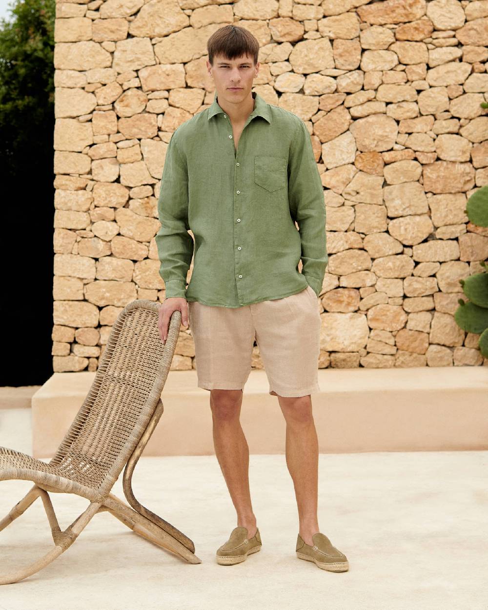 Manebí Positano Shorts - Washed Linen - Kaki Beige Offerte esclusive