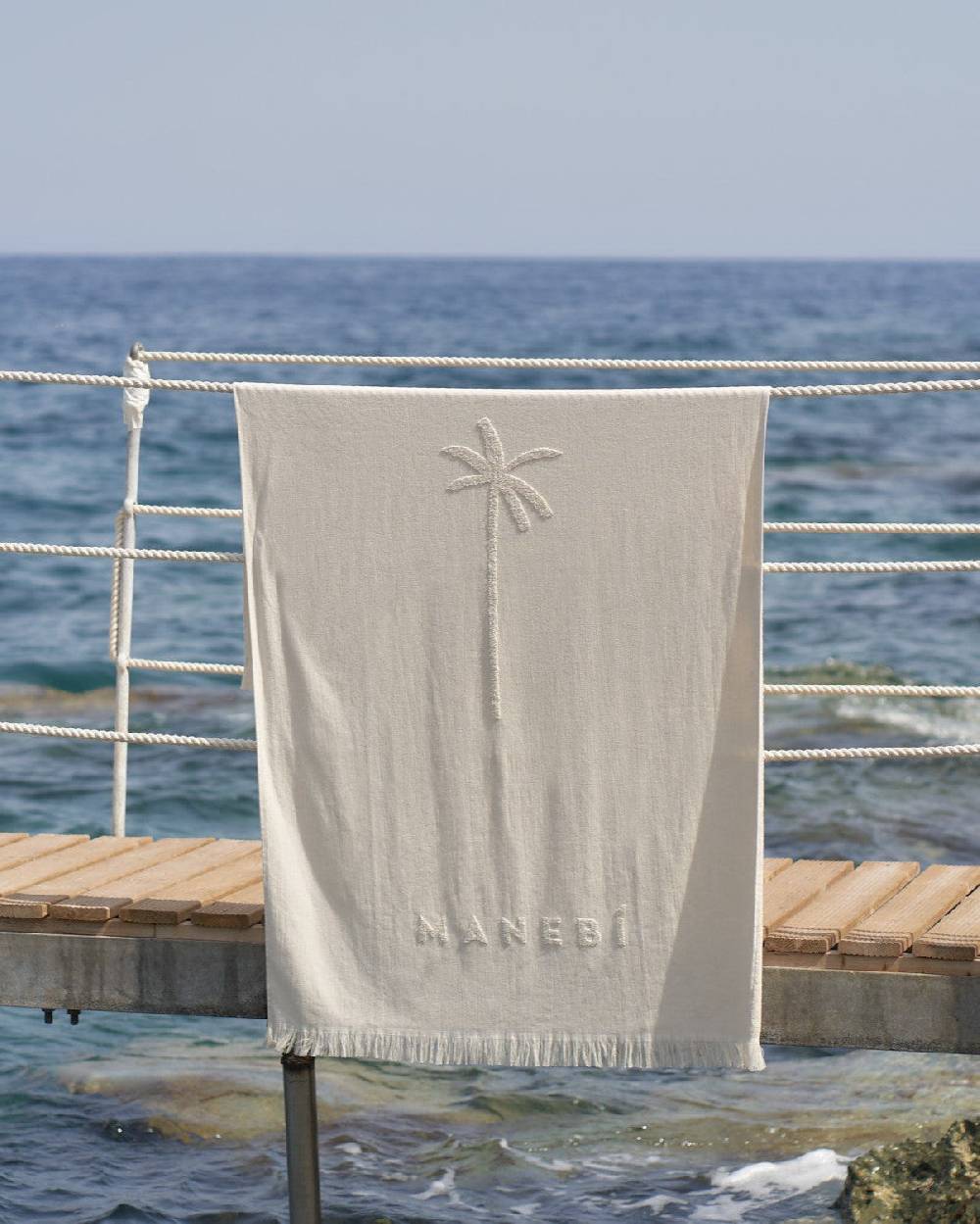 Manebí Jaquard Beach Towel - Embroidered Palm With Palm \u0026 Logo Sand Bestseller