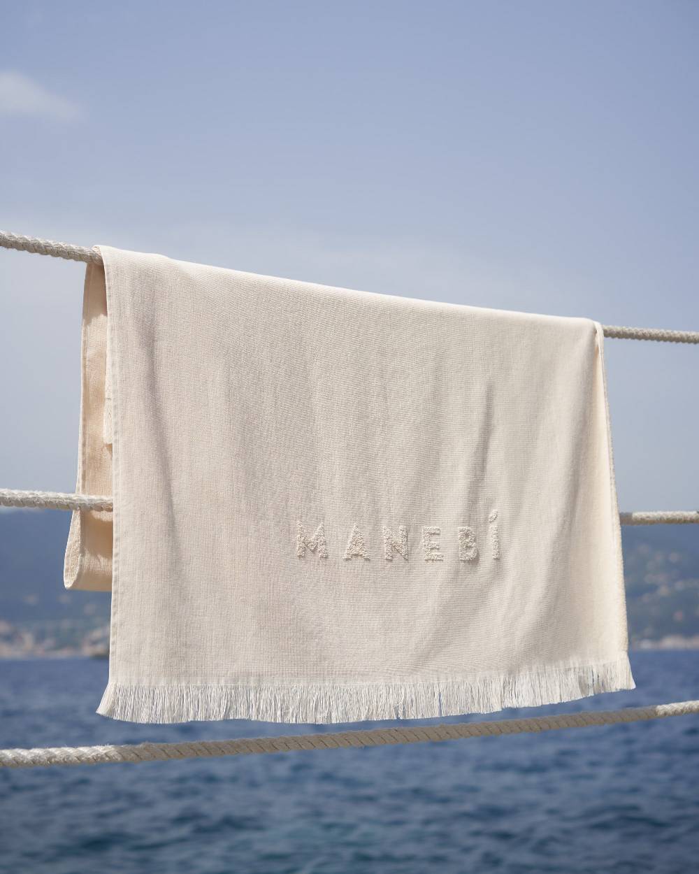 Manebí Jaquard Beach Towel - Embroidered Palm With Palm \u0026 Logo Sand Bestseller
