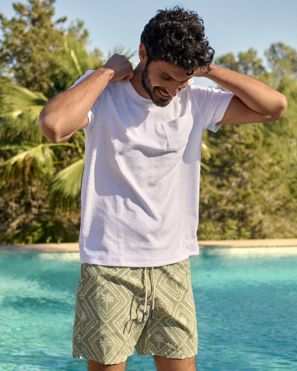 Manebí Printed Swim Shorts - Sage Ethnic Palms Promozione temporanea