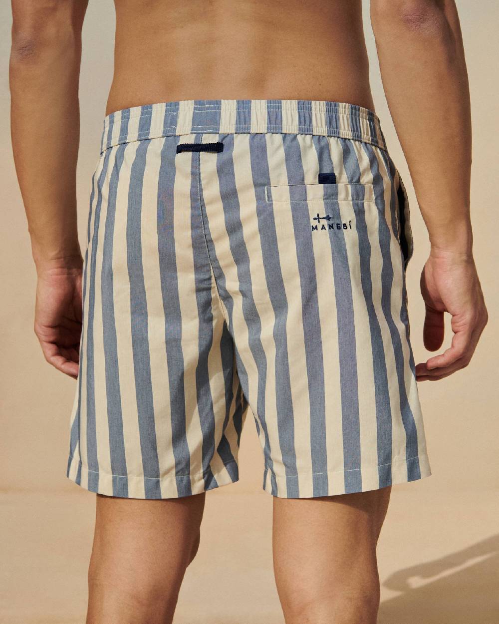 Manebí Printed Macro Stripes Swim Shorts - Navy Blue Macro Stripes Super sconto