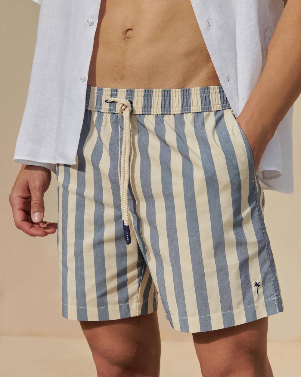Manebí Printed Macro Stripes Swim Shorts - Navy Blue Macro Stripes Super sconto