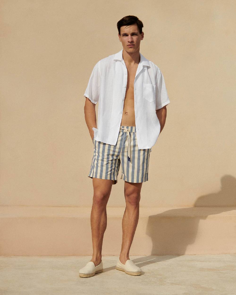 Manebí Printed Macro Stripes Swim Shorts - Navy Blue Macro Stripes Super sconto
