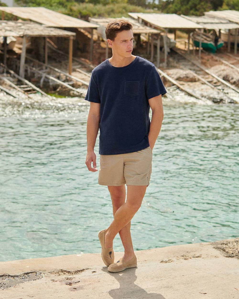 Manebí Solid Color Swim Shorts - Stone Washed Faded Beige Enormi sconti