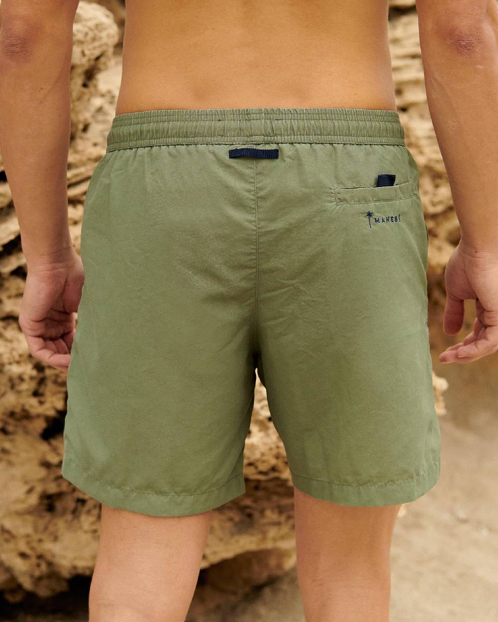 Manebí Solid Color Swim Shorts - Stone Washed Faded Kaki Green 50% di sconto con spedizione gratuita