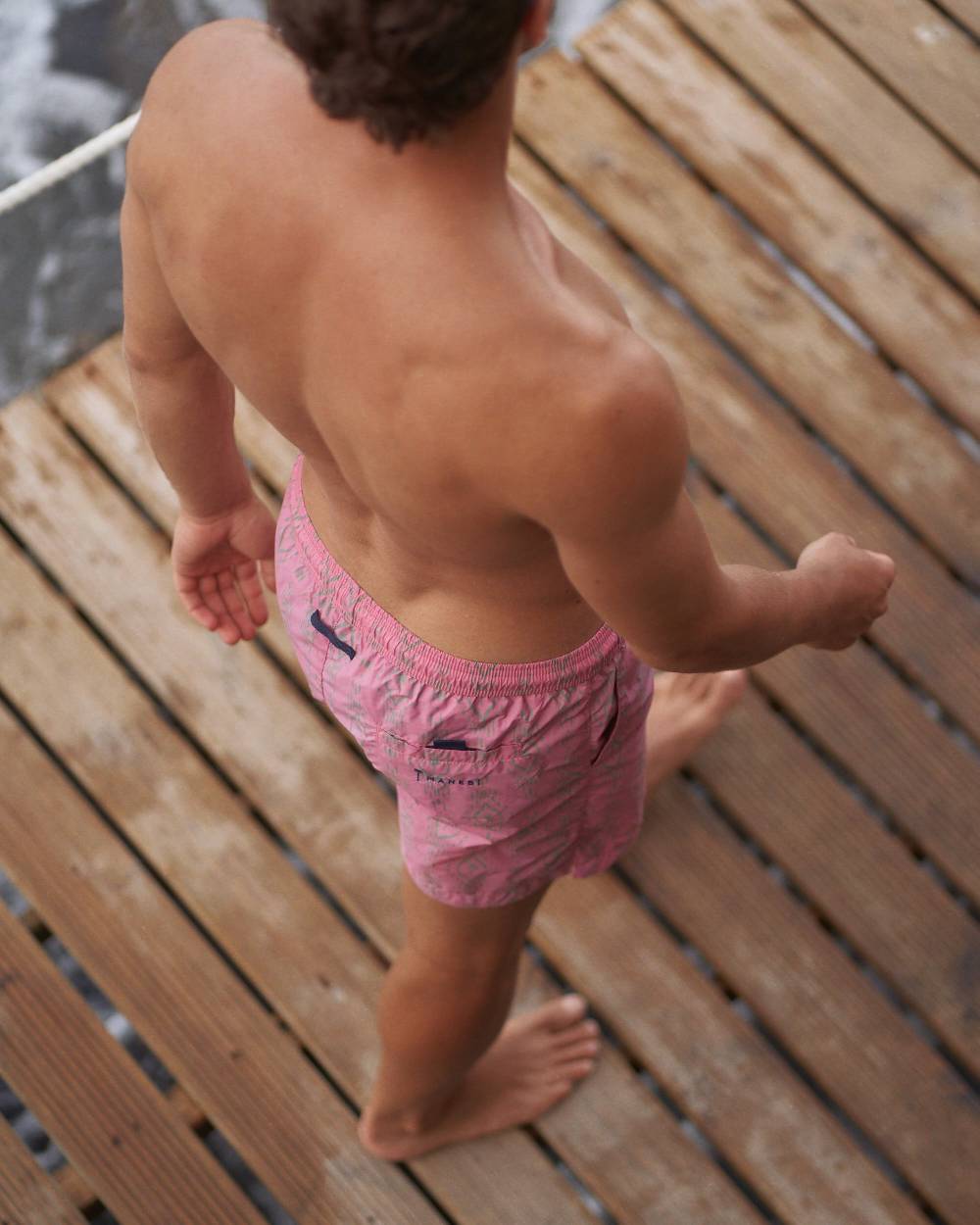 Manebí Printed Ikat With Palm Swim Shorts - Recycled Ultra Light Antique Rose Kaki Ikat W Palm Italy