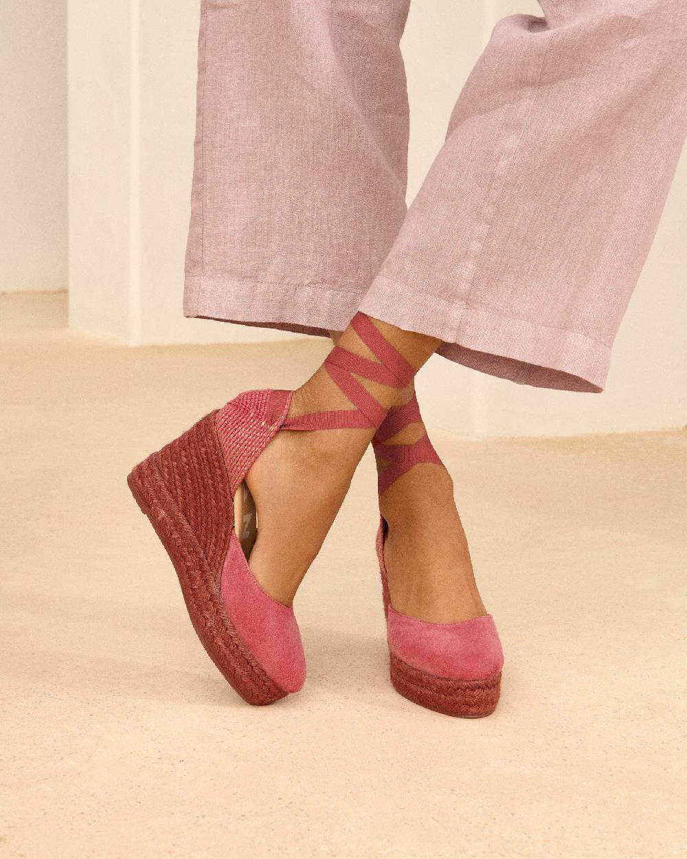 Manebí Soft Suede Wedge Espadrilles - Terracotta On Tone Vendita