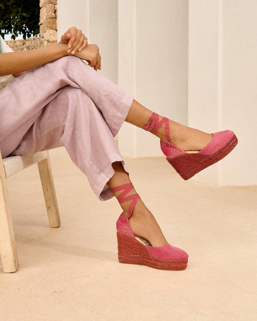 Manebí Soft Suede Wedge Espadrilles - Terracotta On Tone Vendita
