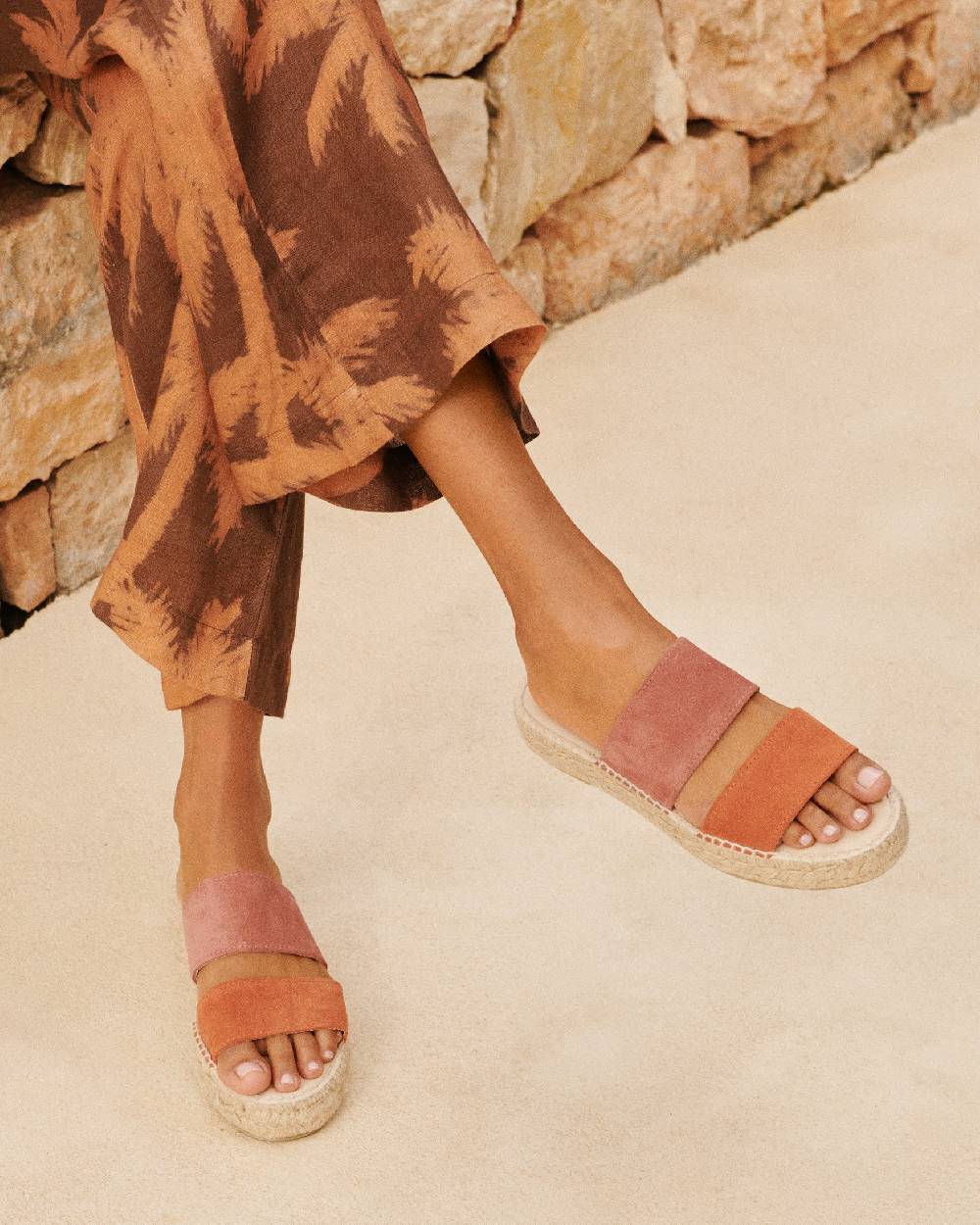 Manebí Suede Two Bands|Double Sole Sandals - Terracotta And Orange Rust Soddisfazione Garantita