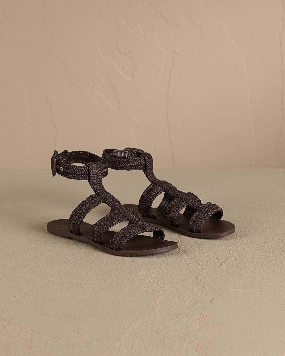 Manebí Raffia Stripes Gladiator|Leather Sandals - Cocoa Acquista Ora