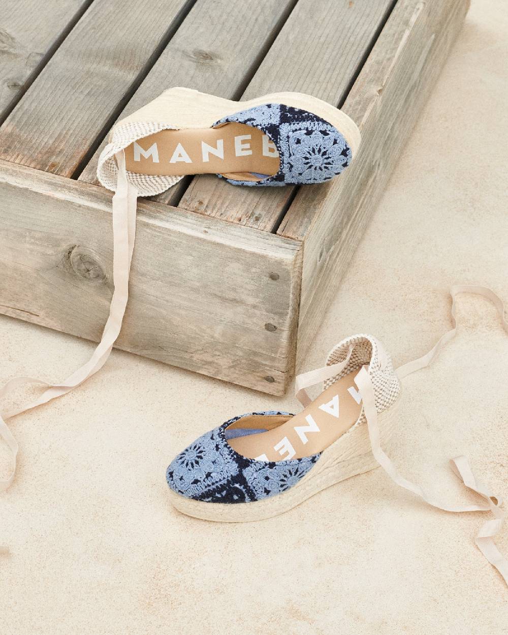 Manebí Cotton Crochet|Wedge Espadrilles - Indigo \u0026 Navy Blue Shopping Online