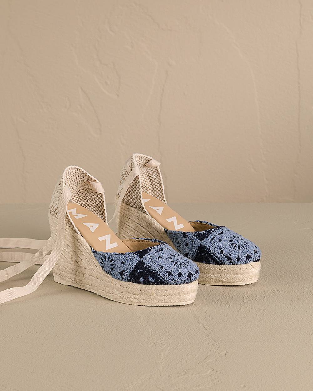 Manebí Cotton Crochet|Wedge Espadrilles - Indigo \u0026 Navy Blue Shopping Online