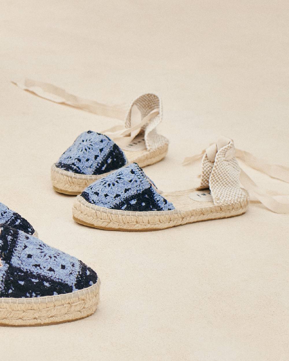 Manebí Cotton Crochet|Flat Valenciana Espadrilles - Indigo \u0026 Navy Blue Affare Del Giorno