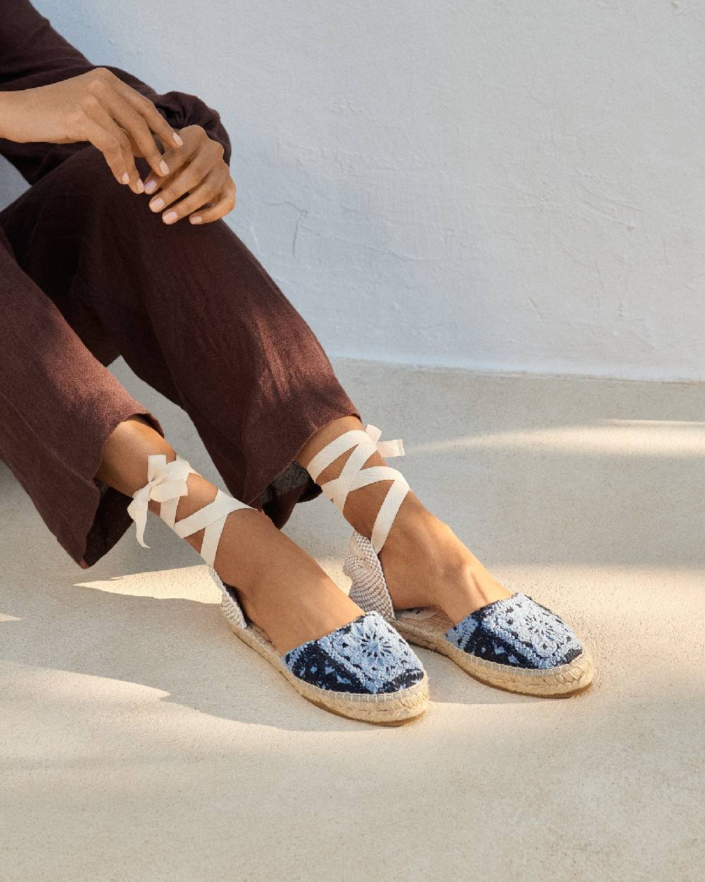 Manebí Cotton Crochet|Flat Valenciana Espadrilles - Indigo \u0026 Navy Blue Affare Del Giorno
