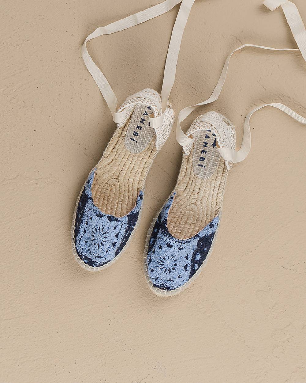 Manebí Cotton Crochet|Flat Valenciana Espadrilles - Indigo \u0026 Navy Blue Affare Del Giorno