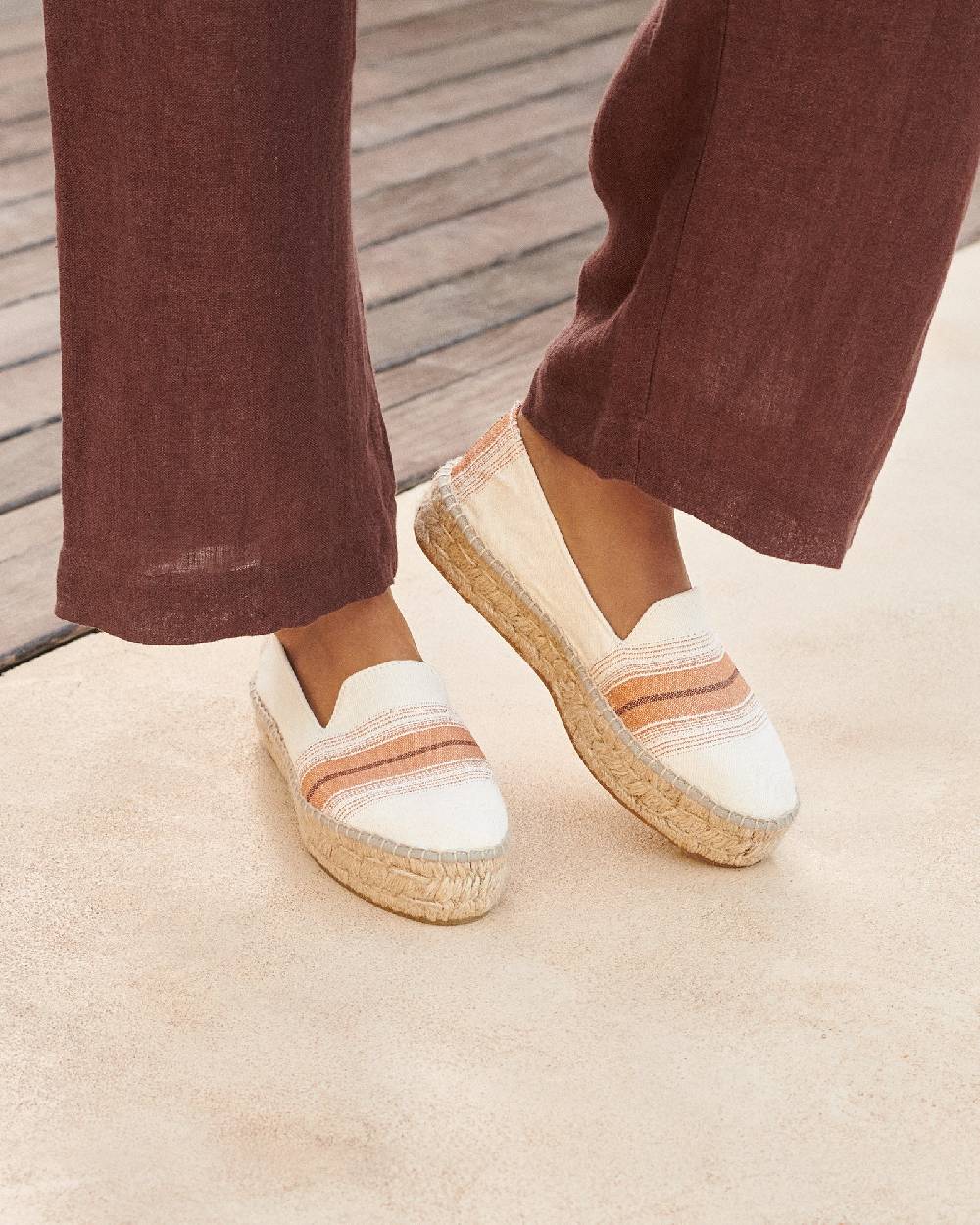 Manebí Cotton Linen And Silk Raw Fabric|Double Sole Espadrilles - Rust Macro Stripe Prezzo Ridotto