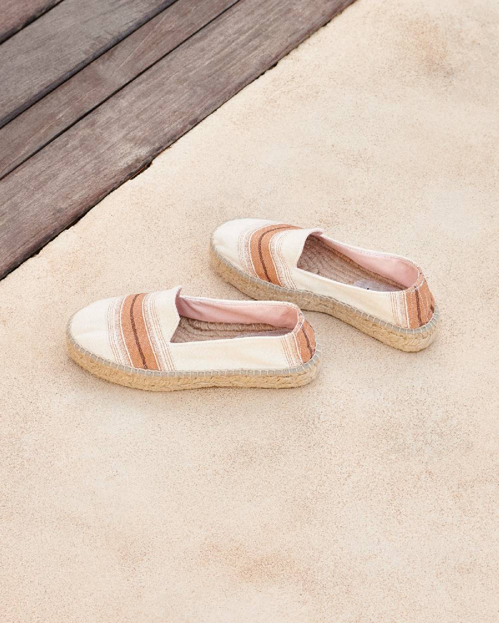 Manebí Cotton Linen And Silk Raw Fabric|Double Sole Espadrilles - Rust Macro Stripe Prezzo Ridotto