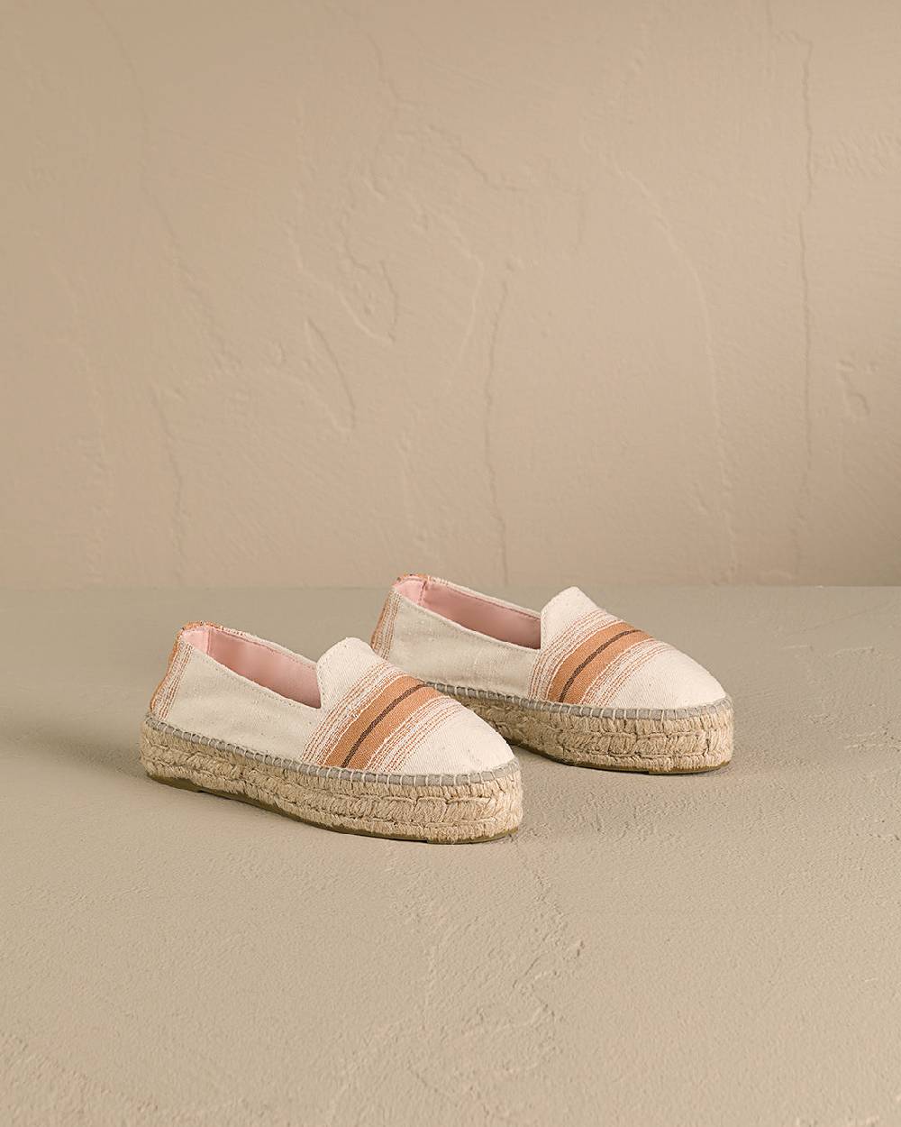 Manebí Cotton Linen And Silk Raw Fabric|Double Sole Espadrilles - Rust Macro Stripe Prezzo Ridotto