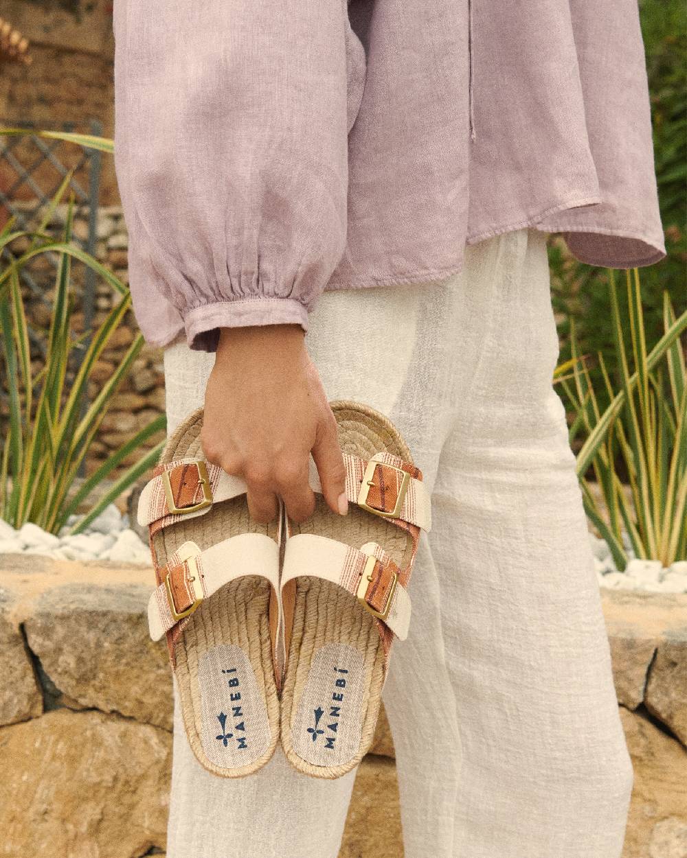 Manebí Cotton Linen And Silk Raw Fabric|Nordic Sandals - Rust Macro Stripe Sottocosto