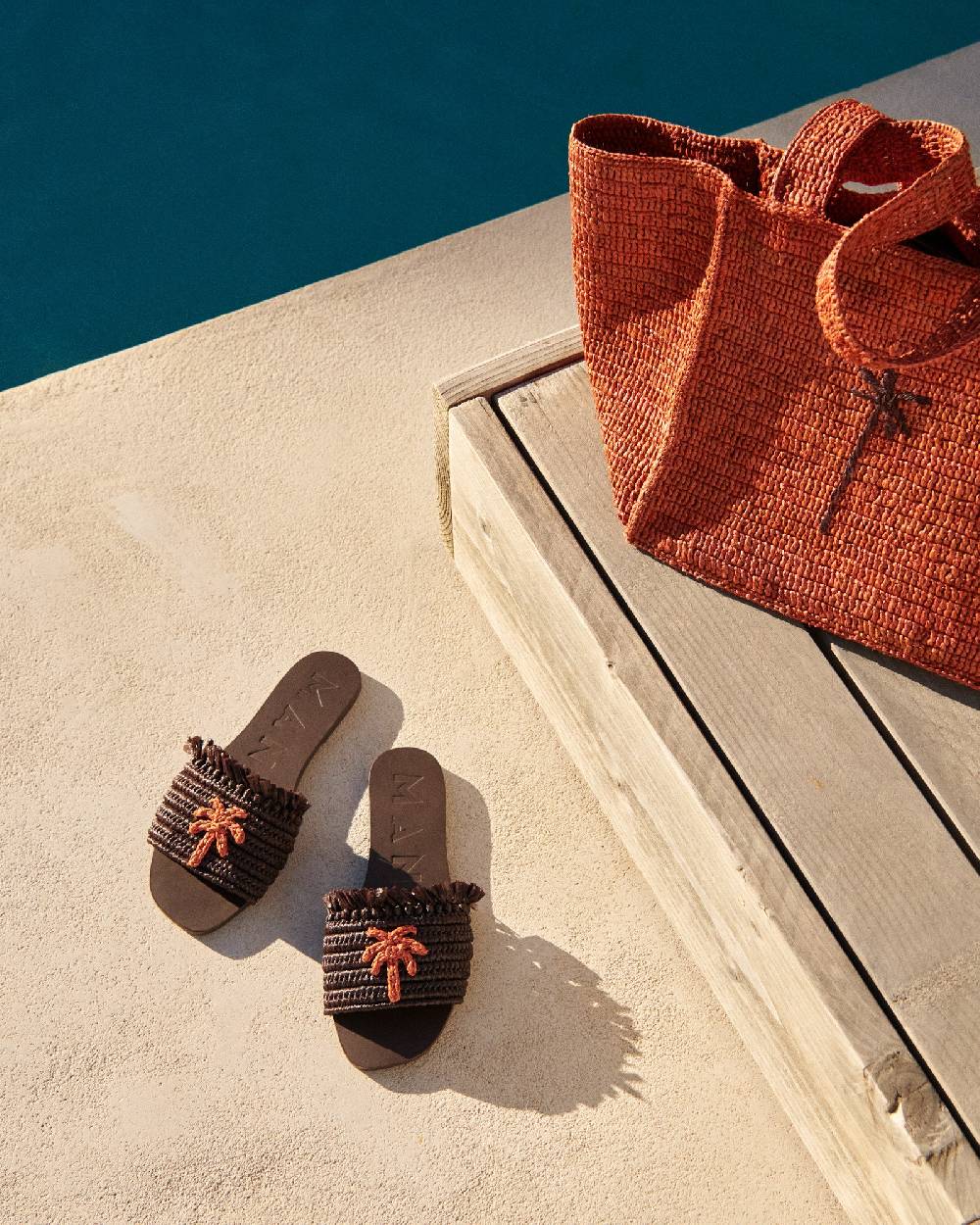 Manebí Fringed Knots Raffia|and Leather Sandals - Yucatán Cocoa With Orange Dust Palm Novità