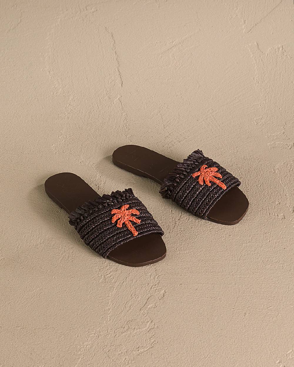 Manebí Fringed Knots Raffia|and Leather Sandals - Yucatán Cocoa With Orange Dust Palm Novità