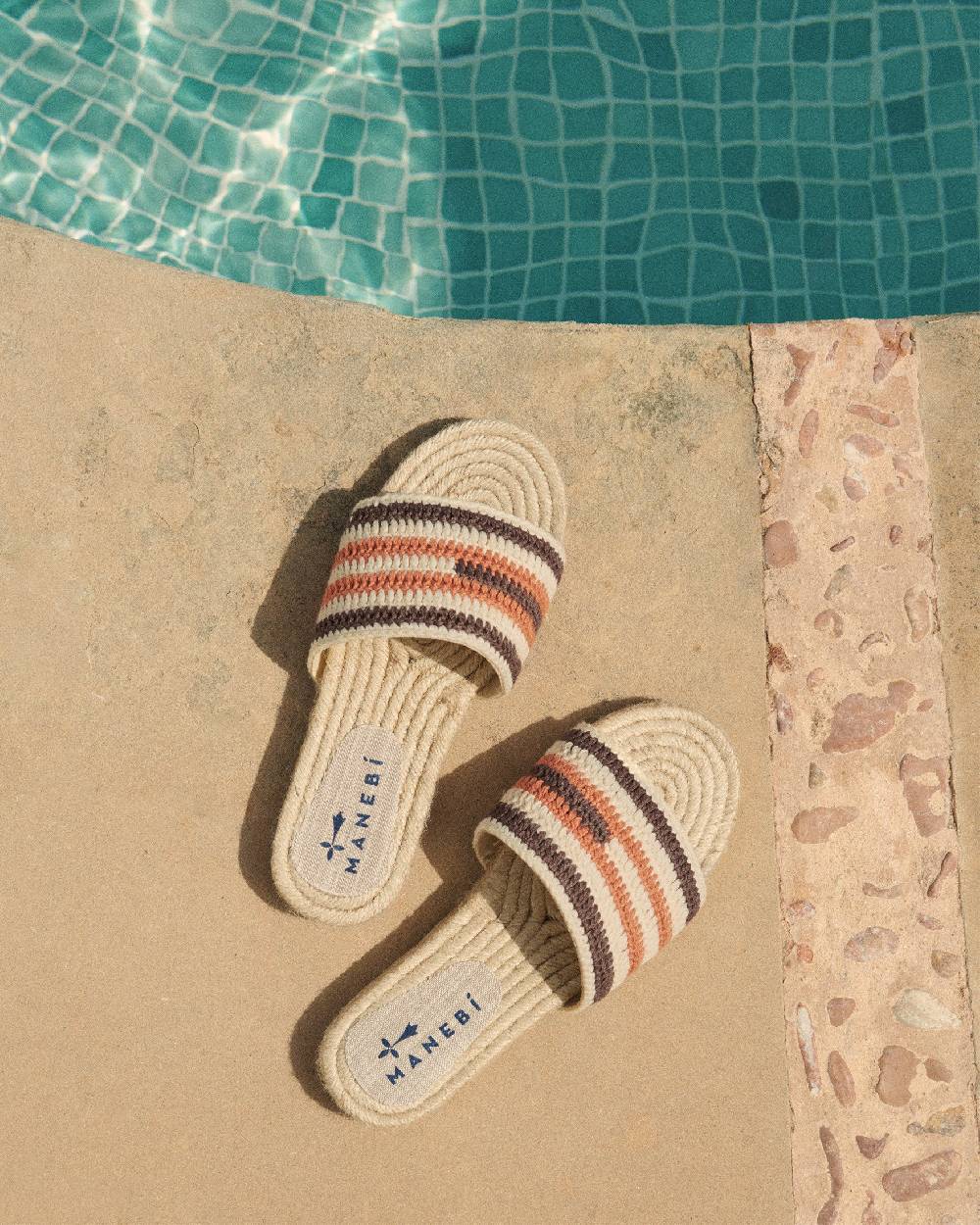Manebí Cotton Crochet Jute Sandals - Cocoa \u0026 Orange Rust Stripes Sconto