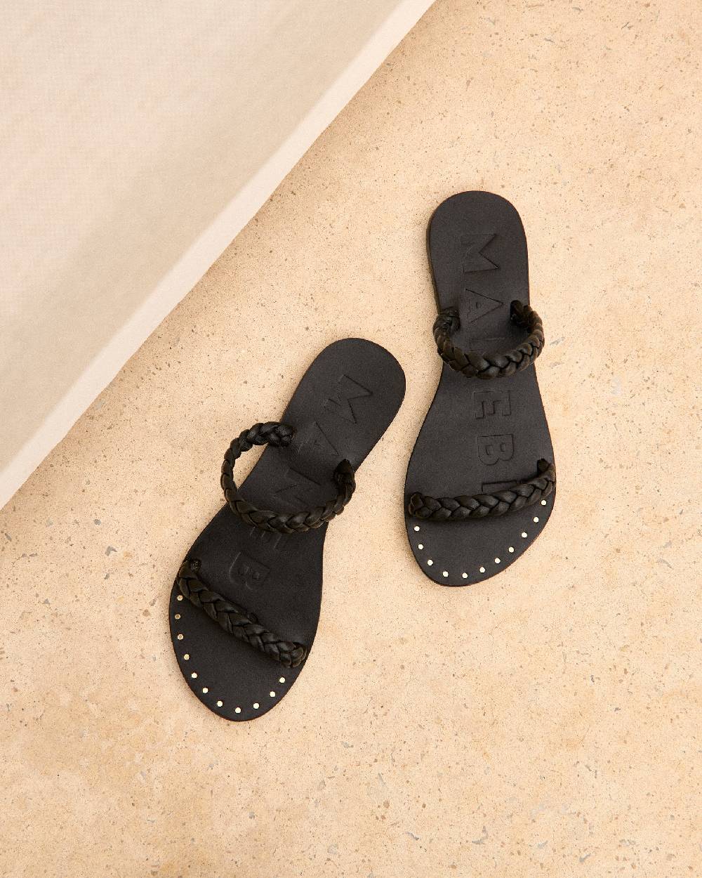 Manebí Leather Two Bands Sandals - Canyon Black Economico