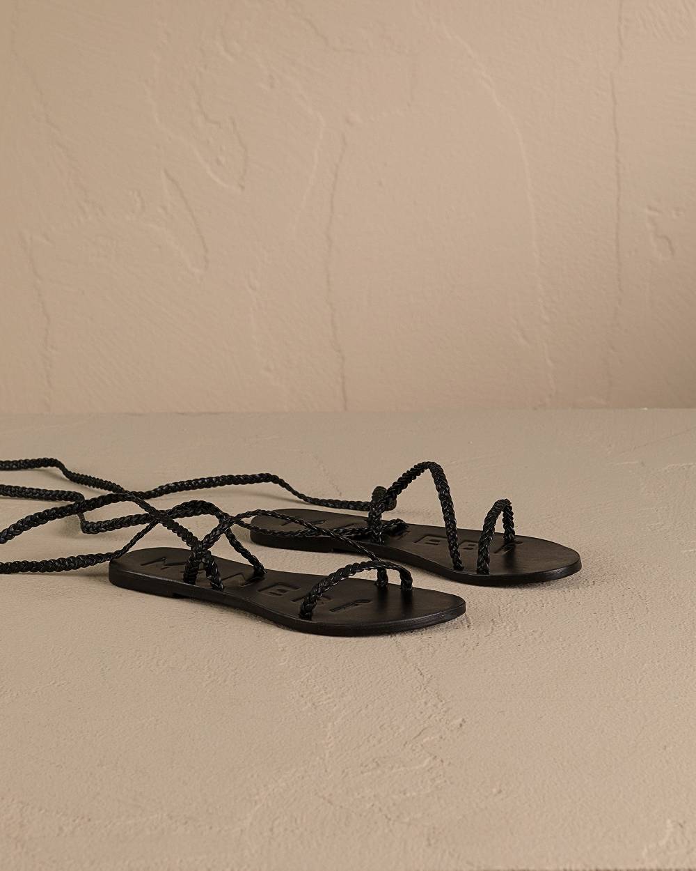 Manebí Leather Sandals - Canyon Black Tie-Up Multi Braid Bands Outlet
