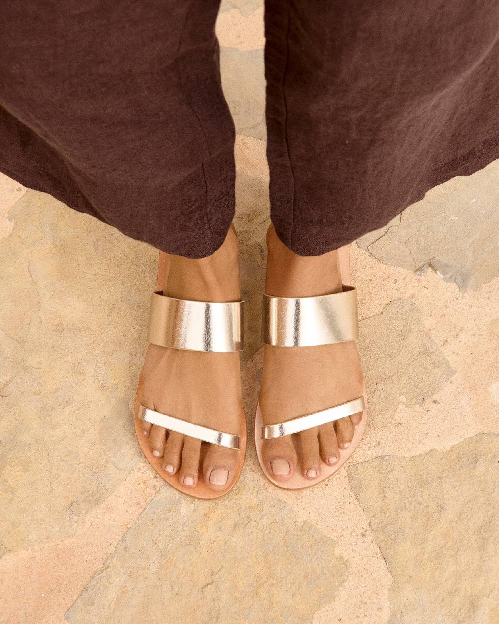 Manebí Leather Two Bands Sandals - Platinum Saldi