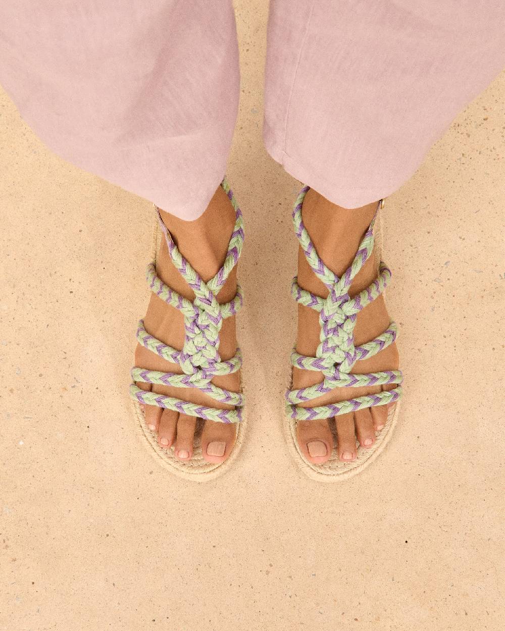 Manebí Jute Tie-Up Rope Sandals - Sage And Wisteria Lilac Vendita Calda